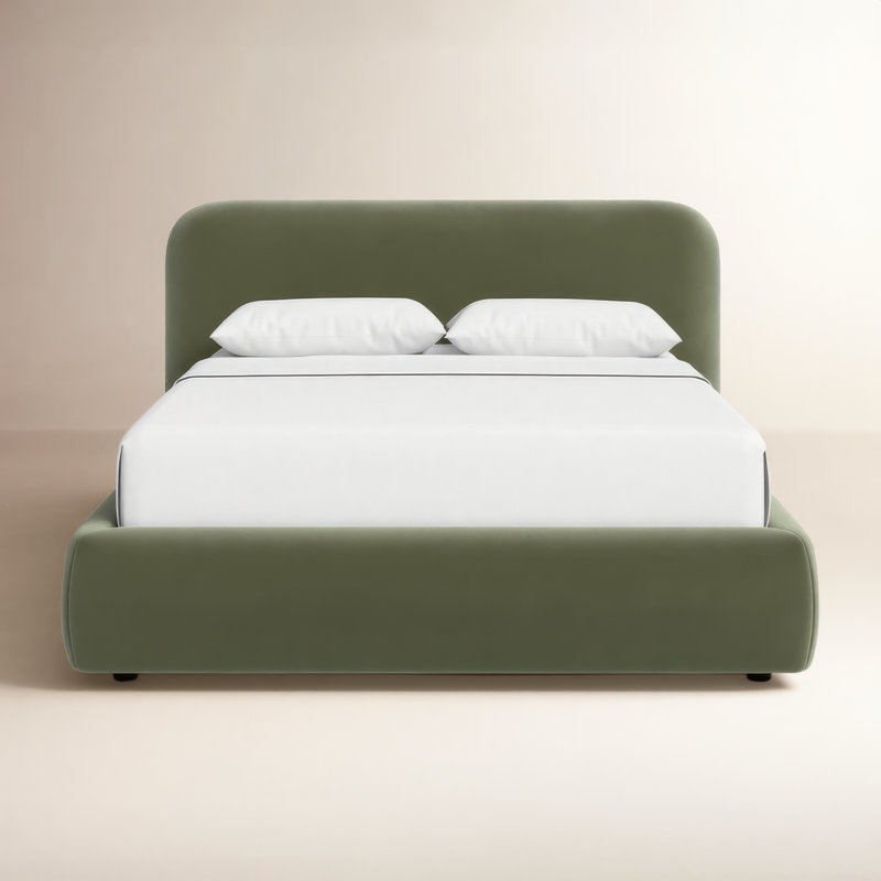 Bella Upholstered Platform Bed, Queen, Soren Olivine Performance Velvet