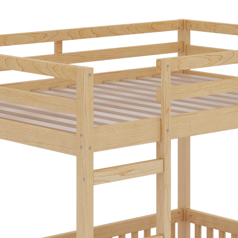 Full Over Full Wood Bunk Bed With Ladder And Guardrails, Natural