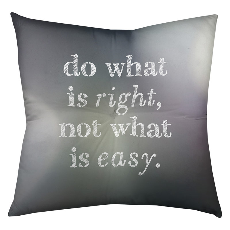 Do What Is Right Throw Pillow, 26" H x 26" W, Black/White