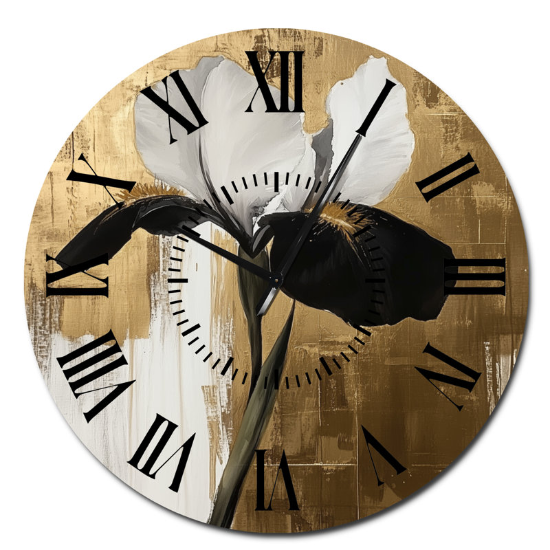Horloge murale ronde en métal à motif floral Iris in Regal Light -, Surdimensionné