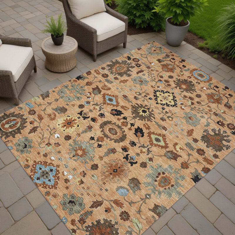 Machine Washable Indoor/Outdoor Chantille ACN2458 Traditional Rug, 3' x 5', Copper