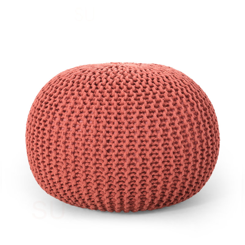 Pouf rond en coton Bordeaux, Corail