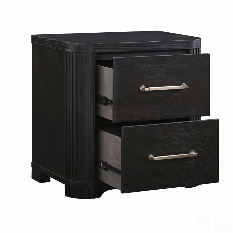 Table de chevet 1Pc avec 2 tiroirs en queue d'aronde, finition gris anthracite, design élégant, table de chevet