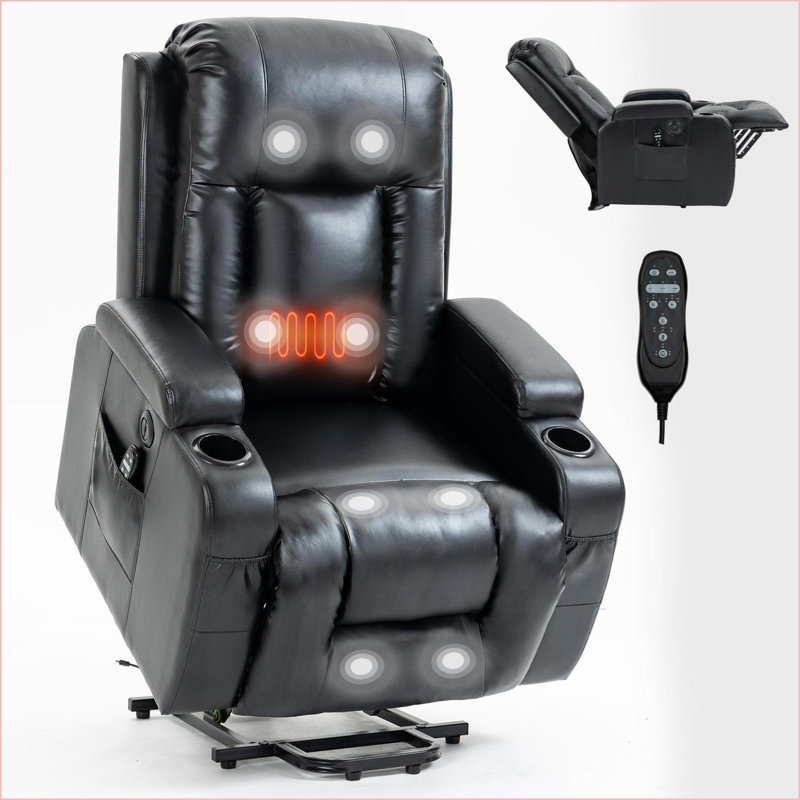 Fauteuil inclinable électrique inclinable avec massage 8 points, chaleur lombaire, USB et amp; Porte-gobelets | Capacité de 350 lb | Noir | Métal Bois