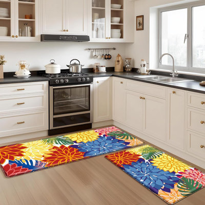Kitchen Mats For Floor 2PCS - Colorful - Cushioned / Anti-Fatigue, Waterproof, Non-Slip, Comfort Foam, Standing Mat For Sink, Laundry, Office