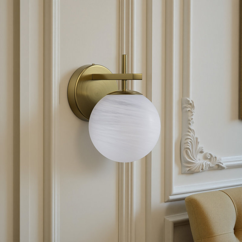 Lio 1 - Light Dimmable Iron ETL wall sconces with Round Shape Cloud Glass Shade, Polished Brass