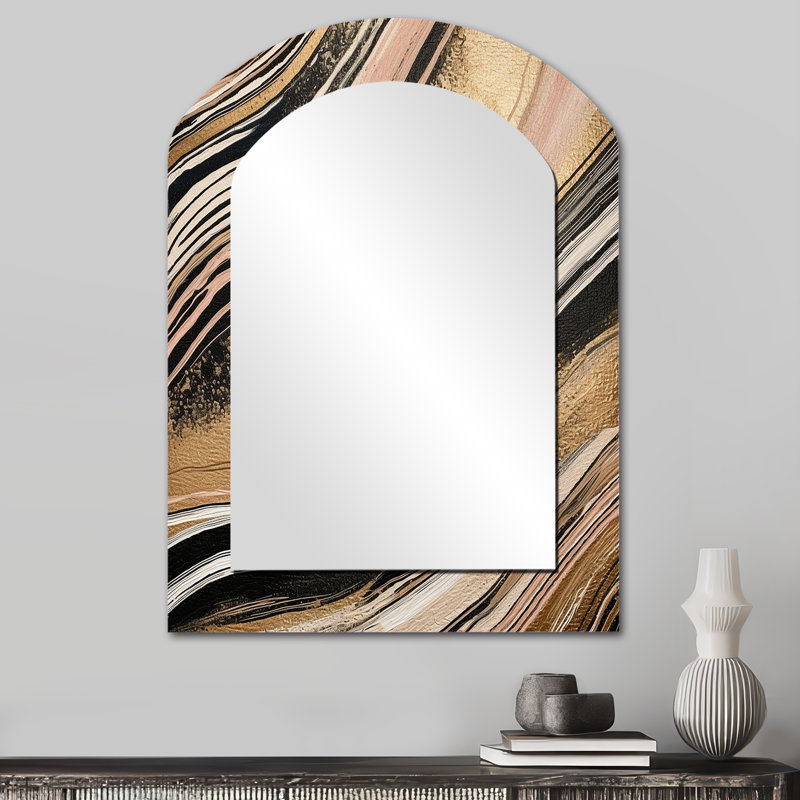 «Gold Embracement Essence Of Lines II» - grand miroir asymétrique en marbre, miroir mural décoratif arche moderne, impression d'art en métal