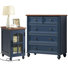 5 Drawer Dresser and Nightstand Set, Farmhouse Wood Bedroom Furniture with Charging Station and Roman Column Design for Bedroom, Living Room, and Hallway