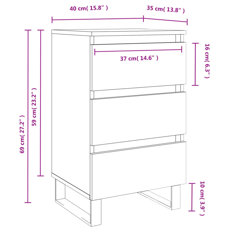 Airo 40cm W Iron Bedside Table, Grey Sonoma