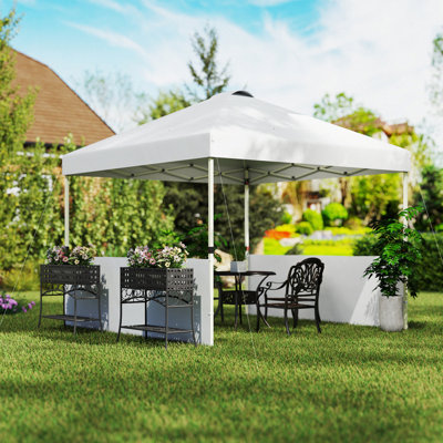 Outsunny 10' x 10' Pop Up Canopy Tent with 2 Half Sidewalls, UV50+ Height Adjustable Instant Sun Shelter with Wheeled Carry Bag, White