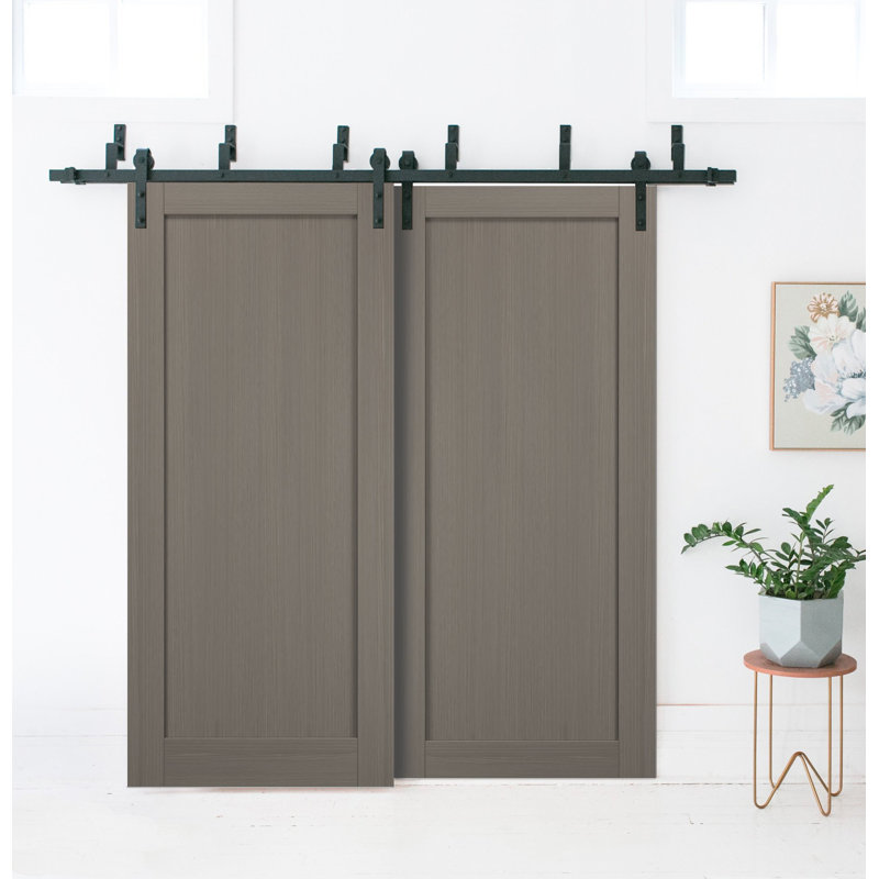 Portes coulissantes de grange 36 x 80 avec quincaillerie de 6,6 pi Quadro 4111 Ginger Ash, ensemble de rails robustes et résistants en acier, porte à double panneau coulissant