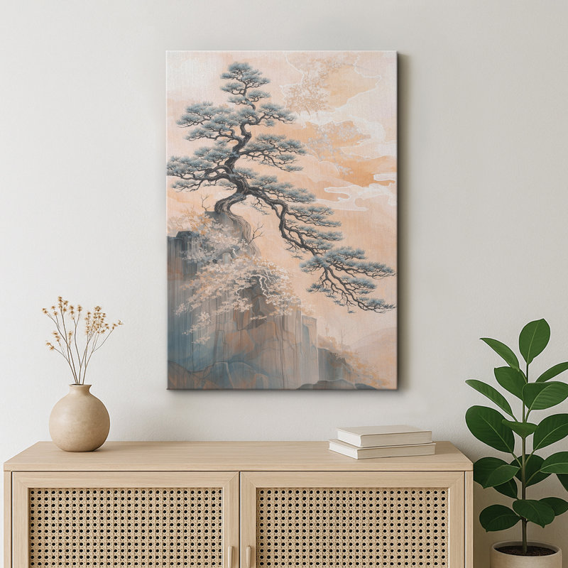 Œuvre de paysage de pin japonais, photos de salon, impression sur toile encadrée, H 18 po x l 12 po x P 1,5 po, Toile tendue