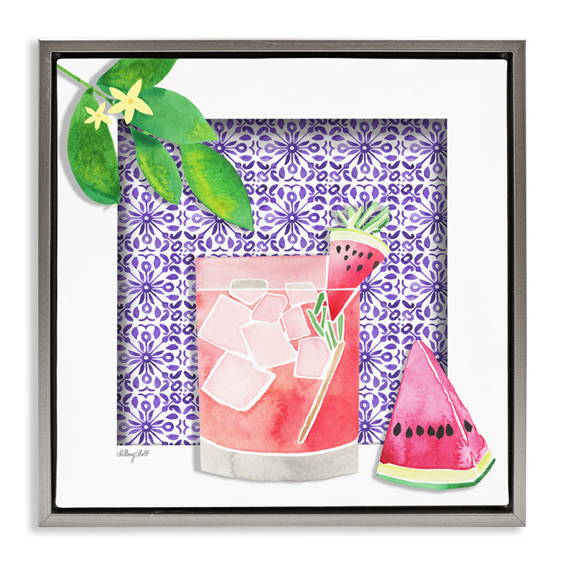 Cadre flottant à motif de pastèque Fruit, conçu par Hillary Holt, Cadre flottant gris lustré, H 18 po x l 18 po