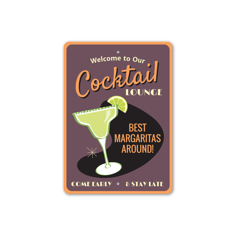 Plaque en aluminium Cocktail Lounge, H 18 po x l 12 po x P 0,06 po