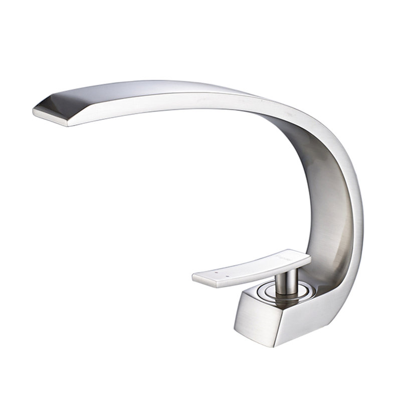 Contemporary Bathroom Faucet In Brushed Nickel - Single Hole Vanity Basin Tap With Cartridge Valve Modern Geometric Shape And Ceramic Filler Manual Operation Side Handle Deck-Mounted Graceful