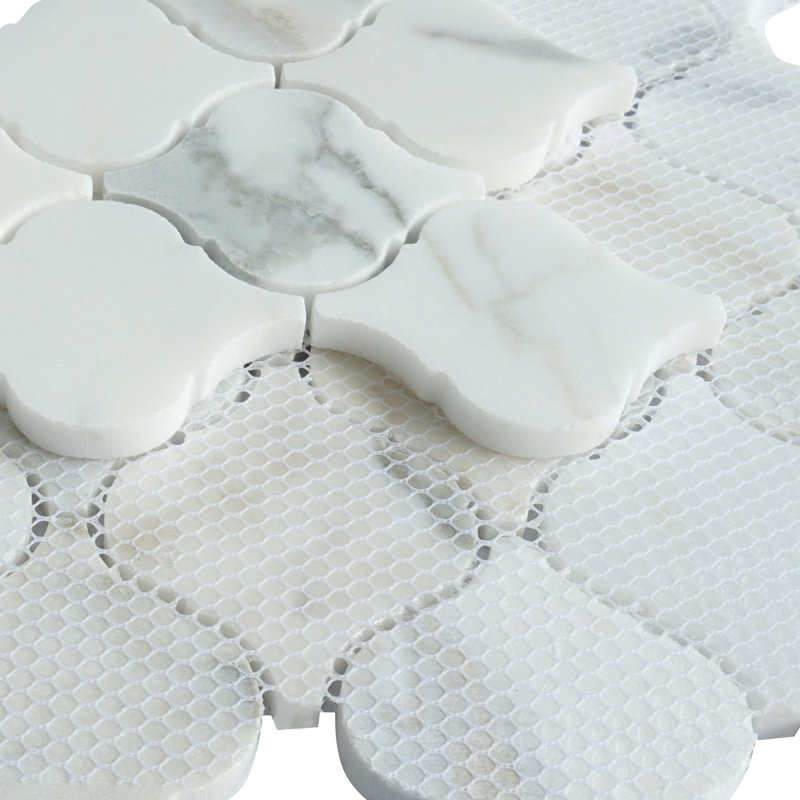 Natural 12.01 in. x 12.21 in. Arabesque Polished Marble Mosaic Tile, Carrara Gold