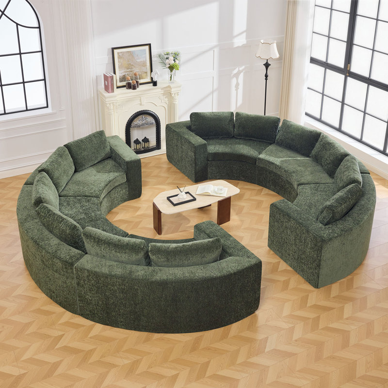 Boneless Curved Sectional Compressed Sofa, 4 to 12 Seater with 8.47" Wide Arms, No Assembly Required, Green, 12