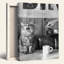 Chat bâillant en versant du café, photographie en noir et blanc sur toile tendue, lot de 1-1894971680