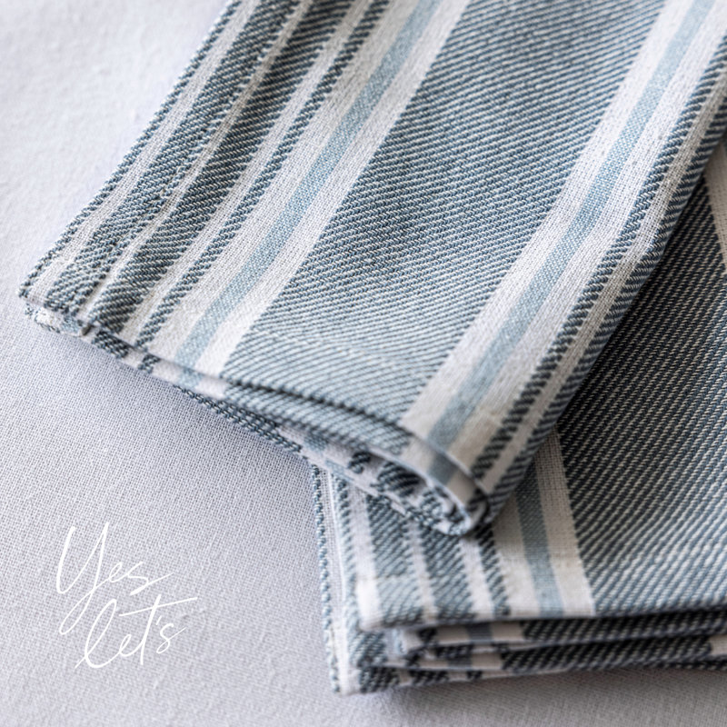 over&back Woven Striped Cloth Napkins, Blue