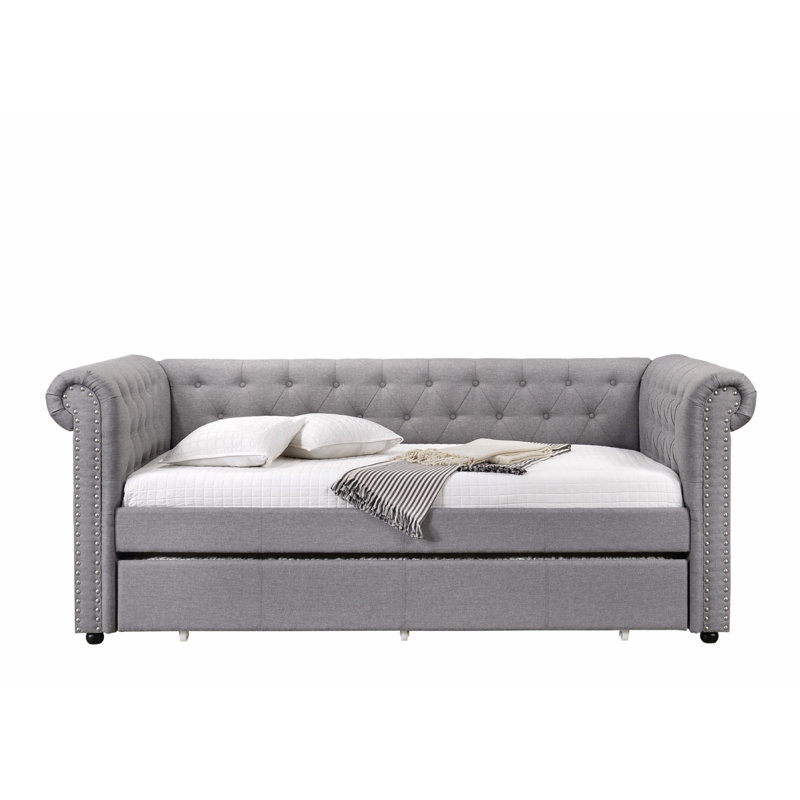 Button Tufted Daybed With Trundle And Nailhead Trim Design