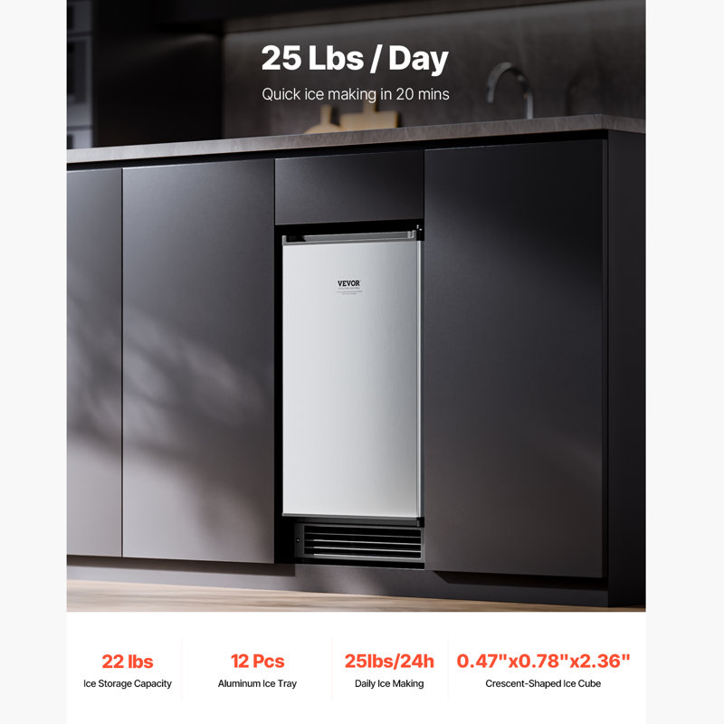 Undercounter Ice Maker 15 Lbs/Day Built-in Ice Maker Machine w/ Reversible Door, 28.74" H x 17.13" W x 14.96" D