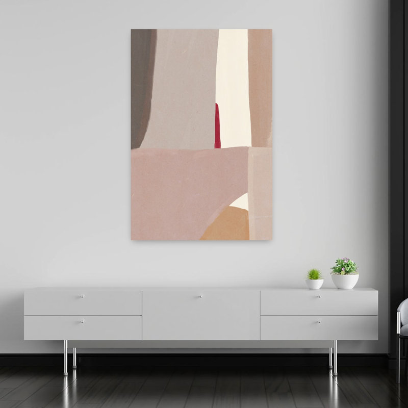 Formes géométriques, ligne rouge, abstrait, contemporain, paysage géométrique de roses, nature, affiche murale