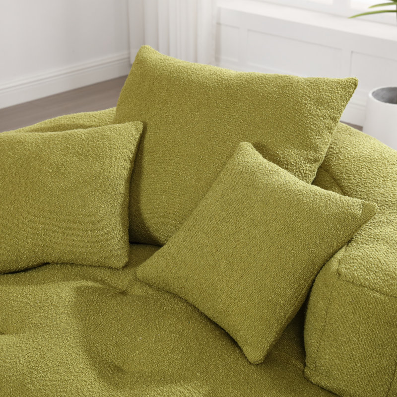 Fauteuil-lit moelleux, éponge en chenille simple pour chambre à coucher et salle de projection, olive, aucun assemblage requis, revêtement lavable, rembourrage haute résilience, forme peu encombrante, 3 coussins assortis,