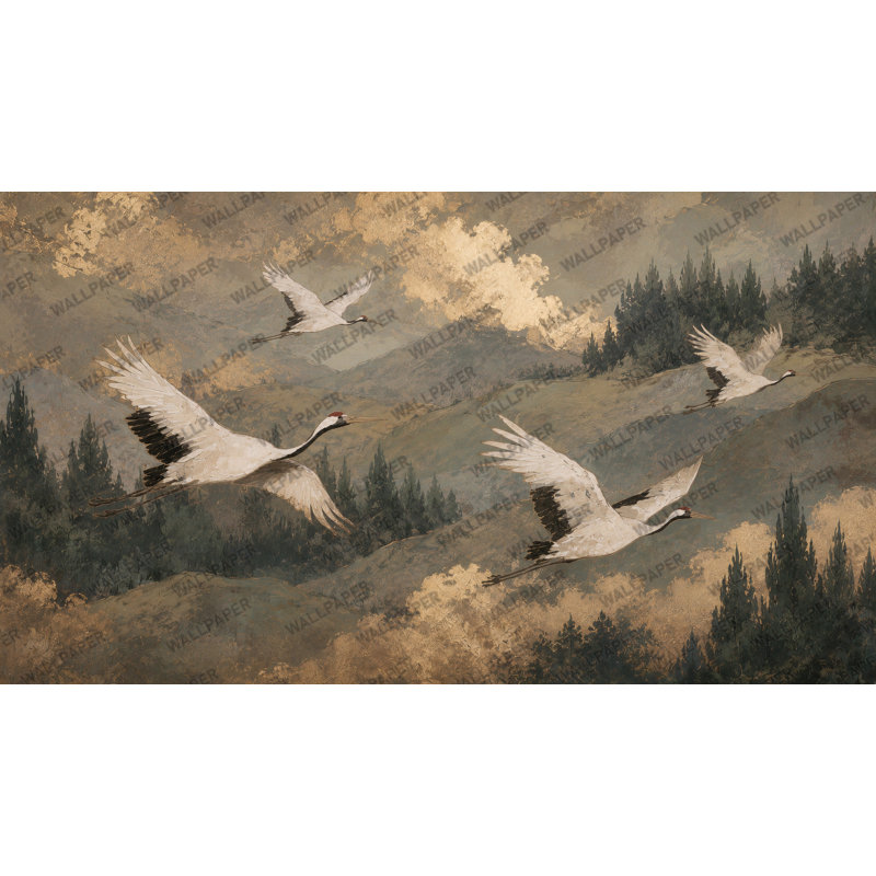 Papier peint Moody Olive Green Crane, 60" L x 90" W, Peel & Stick