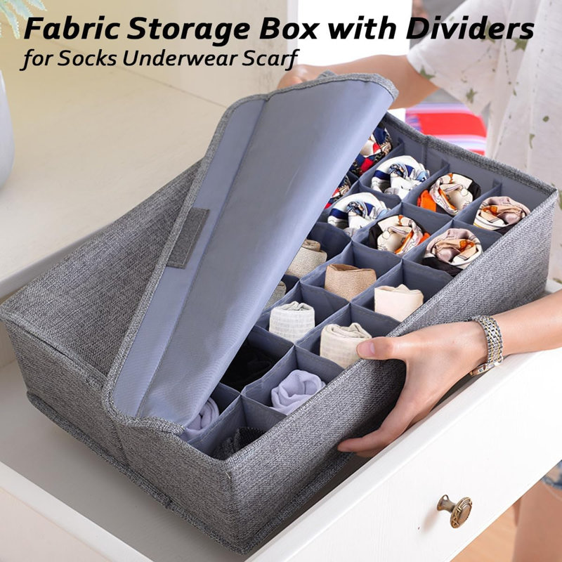Ensemble de 2 sous-vêtements organisateur de rangement pour cravates avec couvercles pliables pour tiroir de placard 60 cellules