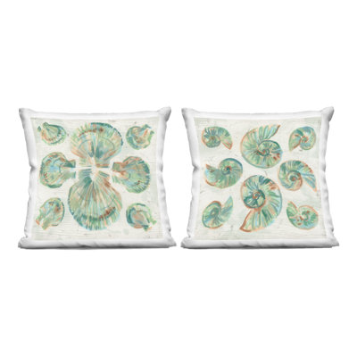 Saltwashed Seashells Pattern 2 Piece Decorative Printed Throw Pillow Set, design by June Erica Vess, 18 x 7 x 18