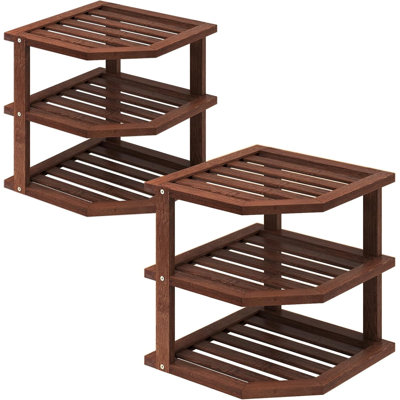 Séchoir à vaisselle en bambou à 3 niveaux, tablette de coin (paquet de 2) (brun) | Rangement pour garde-manger, support à vaisselle, support à épices, organisateur de coin, tablettes de comptoir de cuisine, rangement de cuisine, assiettes