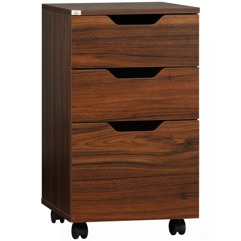 Armoire de rangement 3 tiroirs, sous le bureau avec roulettes, grain de bois brun