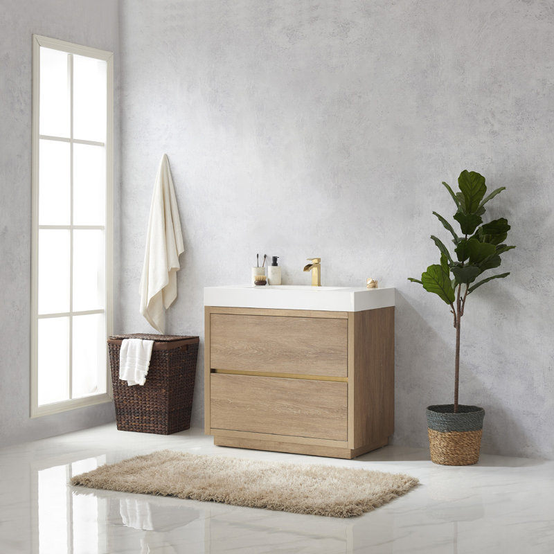 Ensemble de meuble-lavabo simple 36 po Beira, Chêne nord-américain, Blanc, 36"