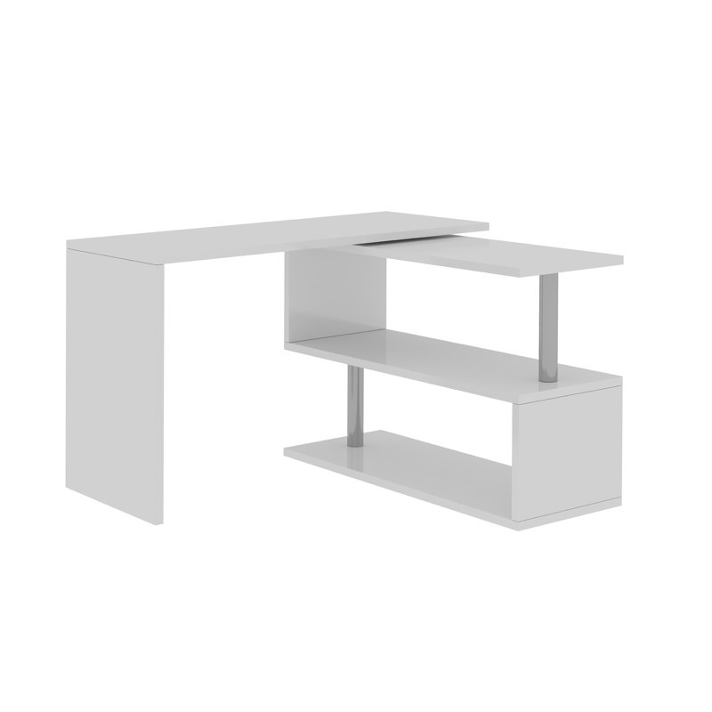 L-Shaped Computer Desk, White Glossy, White