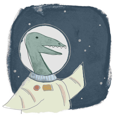 Space Dino IV - peinture sur toile tendue
