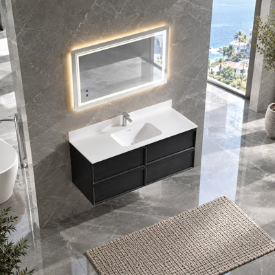 Wall Mounted Single Double Vanity Bathroom Vanity With Solid Surface Top