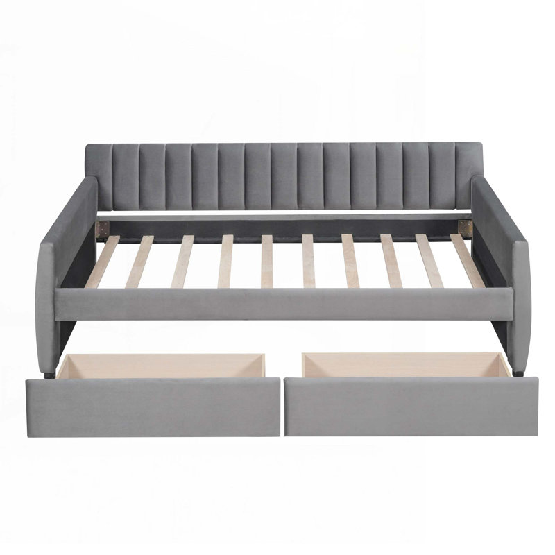 Upholstered daybed with Drawers, Gray
