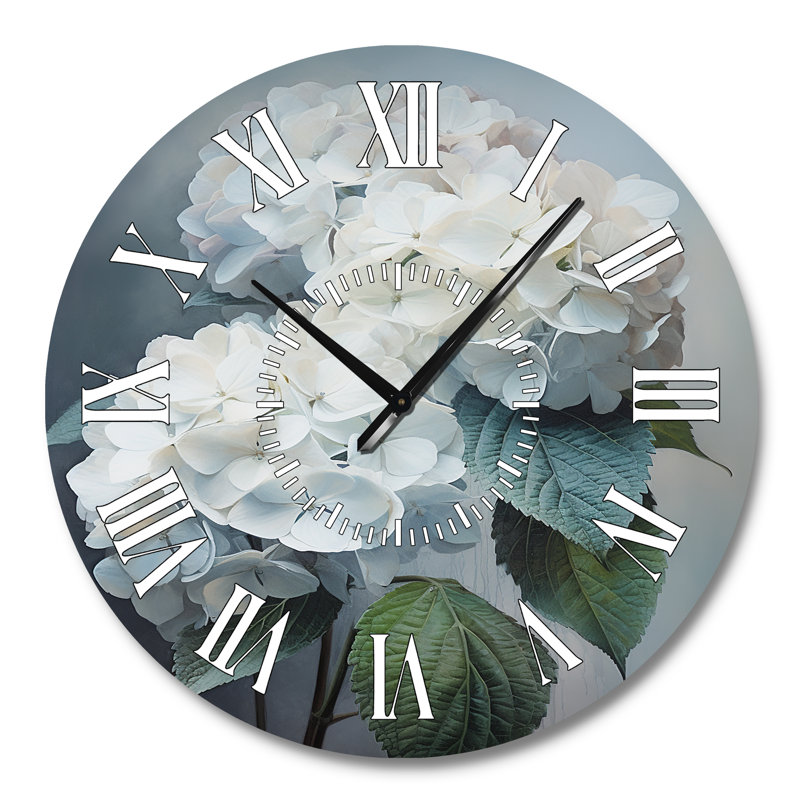 Horloge murale blanche avec hortensias blancs, Grand