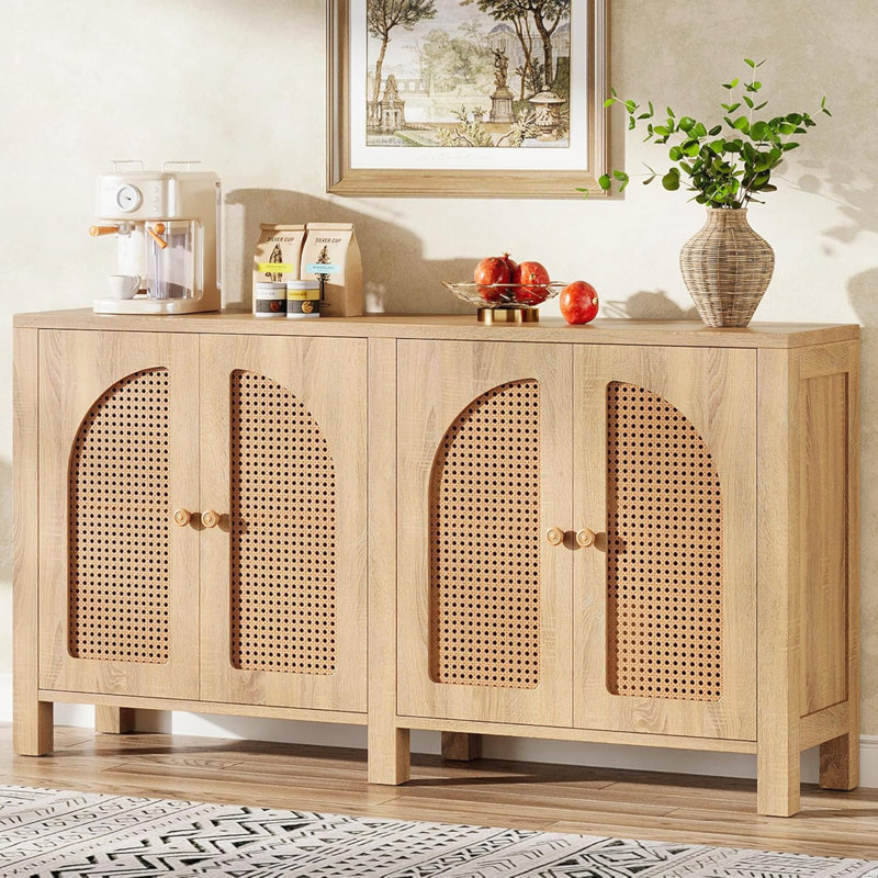Armoire d'appoint 59 po en rotin avec rangement 59 po, Naturel