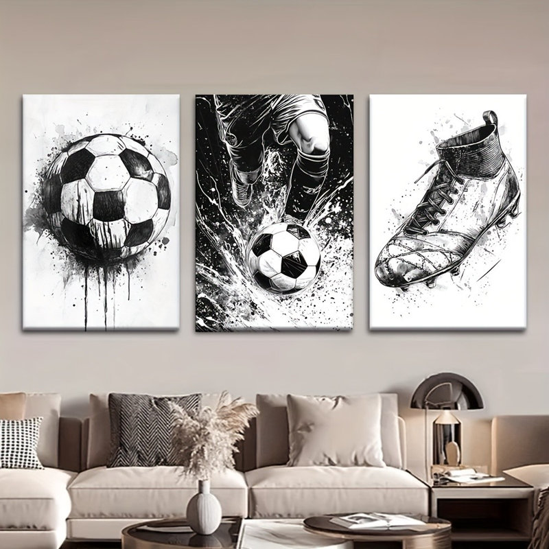 «Ink Soccer Element», impression sur toile 3 pièces pour salle de jeux, 36 * 24 pouces 3 pièces