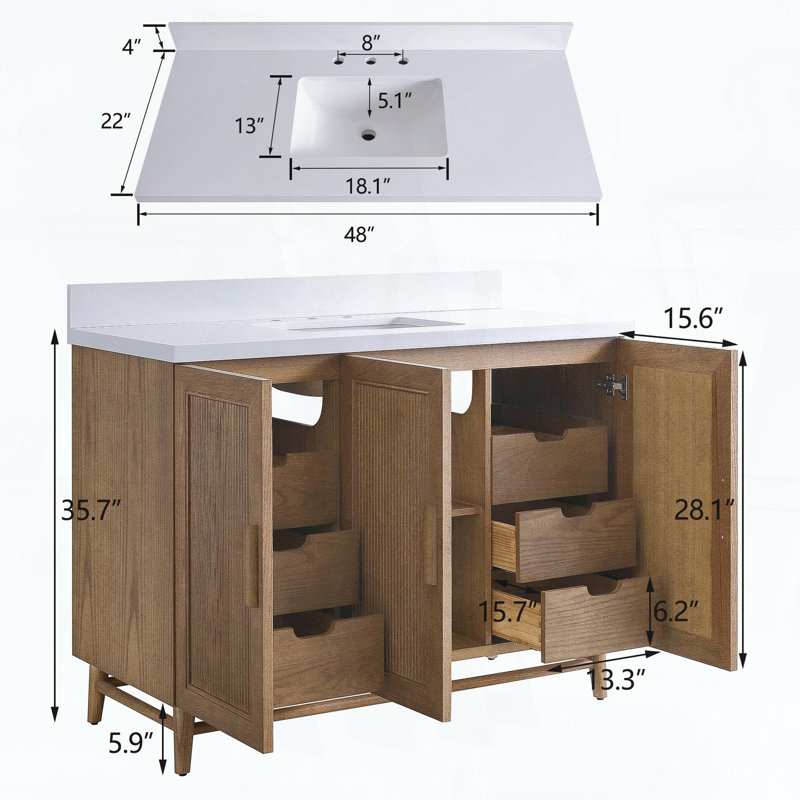 Meuble-lavabo autoportant de 48 pouces avec lavabo, 48"W