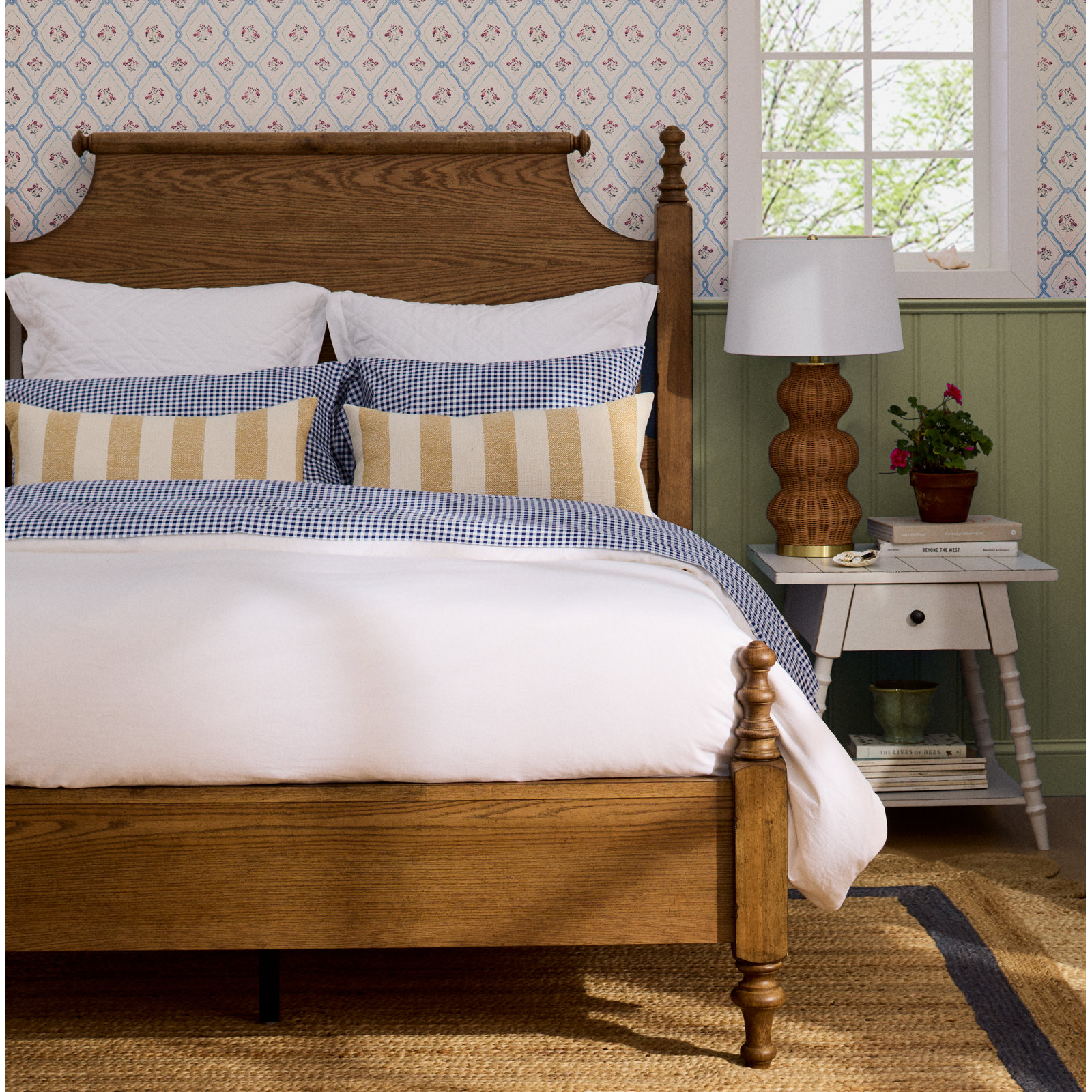 Gingham Cotton Sheet Set, Navy, Queen Sheet Set with 2 Standard Pillowcases