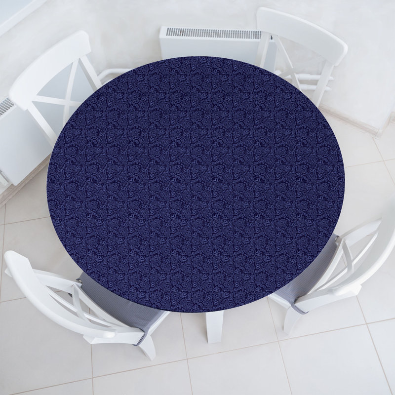 East Urban Home Indigo Fitted Round TableclotIndigo Violet Blue 85514, 47.24" Round