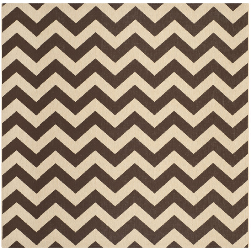 Arneshia Chevron Dark Brown Indoor / Outdoor Area Rug, Square 7'1"