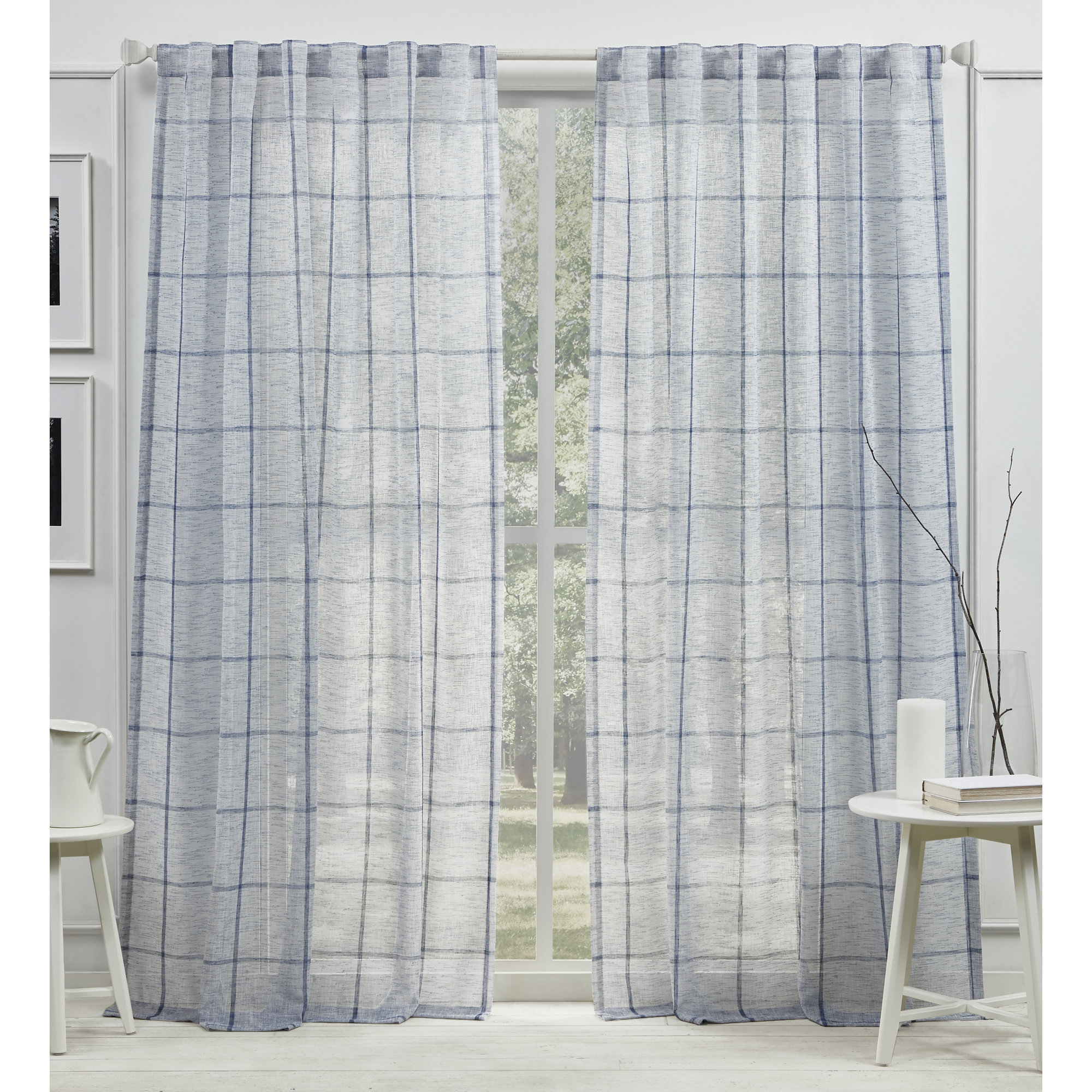 Lauren Ralph Lauren Rubin Sheer Back Tab/Rod Pocket Curtain Panel, Indigo, 54" x 84"