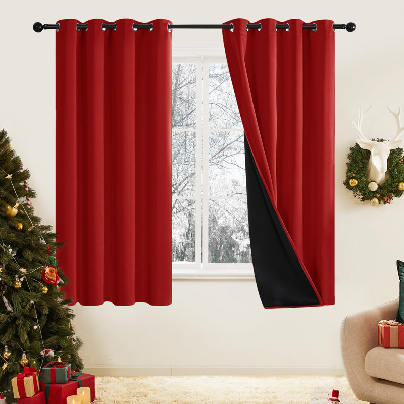 100 Percent Blackout with Liner Grommet Curtain Panel (Set of 4), Red, 52" W x 54" L