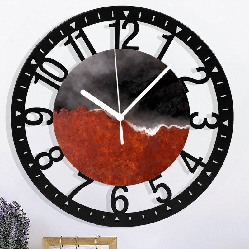 Horloge murale ronde en fer 10 po avec mouvement à quartz silencieux, chiffres arabes, impression UV, Ocre frêne