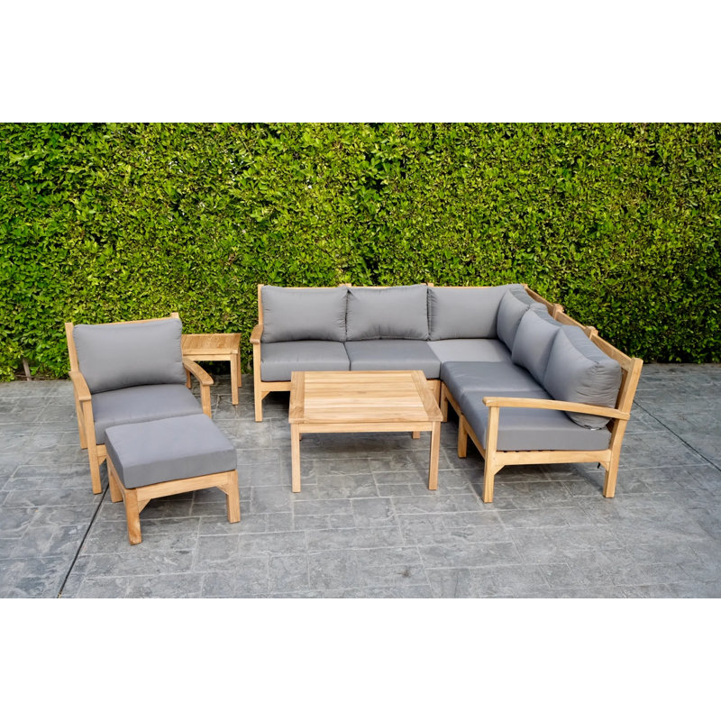 Huntington 4 Piece Teak Sectional Seating Group with Sunbrella Cushions, Canvas Regatta Sunbrella® Canvas