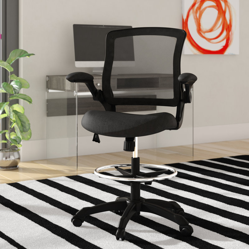 Modway Veer Drafting Chair - Reception Desk Chair - Flip-Up Arm Drafting Chair, Black