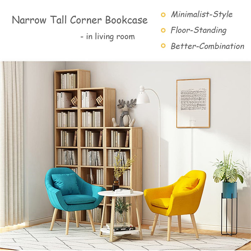 7-Shelf Freestanding Corner Bookcase, White, 8-cubes: 12.99"(W) x 11.81"(D) x 70.87"(H)